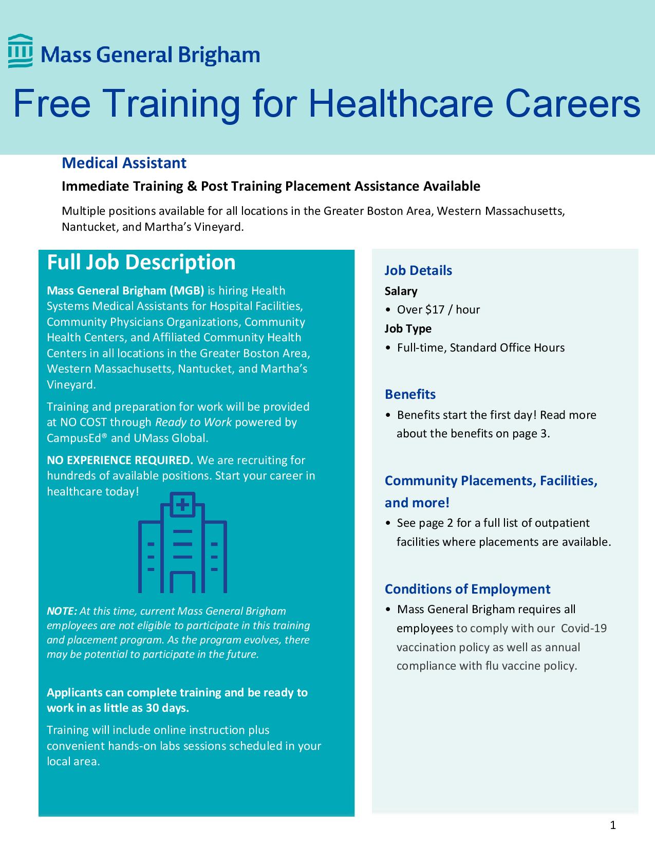 Mass General Brigham Free Training for Healthcare Careers – Healthy Chelsea