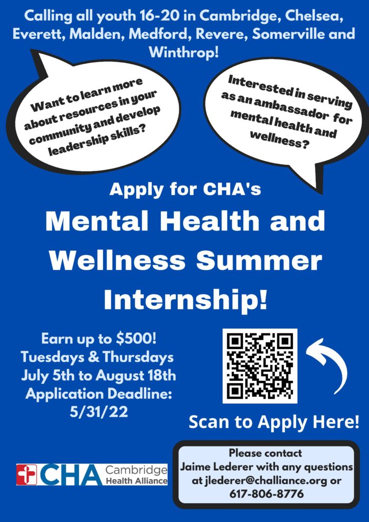 CHA Youth Mental Health & Wellness Summer Internship Healthy Chelsea